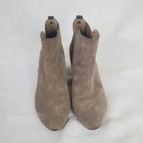 BCBG Generation Taupe Suede Leather Almond Toe Ankle Wedge Boots Size 8.5 - Picture 2 of 8